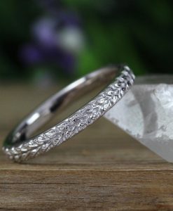 Wedding Band, 14k White Solid Gold Floral Wedding Ring - Image 4