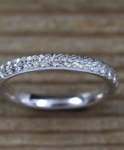 Wedding Band, 14k White Solid Gold Floral Wedding Ring - Image 5
