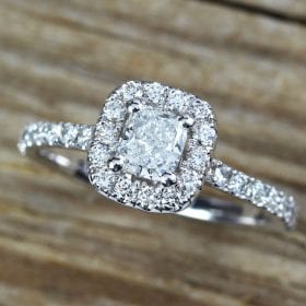White Gold Cushion Cut Diamond Engagement Ring, Antique Vintage Art ...