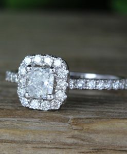 White Gold Cushion Cut Diamond Engagement Ring, Antique Vintage Art Deco Engagement Ring - Image 2