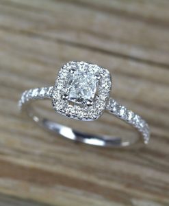 White Gold Cushion Cut Diamond Engagement Ring, Antique Vintage Art Deco Engagement Ring - Image 3