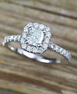 White Gold Cushion Cut Diamond Engagement Ring, Antique Vintage Art Deco Engagement Ring - Image 6