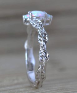 White Opal Leaf Engagement Ring, Opal Nature Ring - Image 3