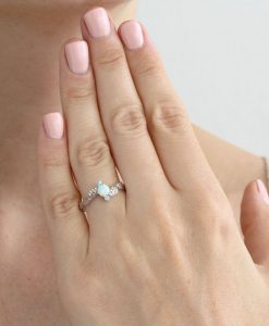 White Opal Leaf Engagement Ring, Opal Nature Ring - Image 5