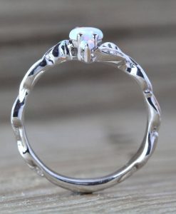 White Opal Leaf Engagement Ring, Opal Nature Ring - Image 6