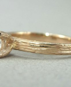 White Sapphire Engagement Ring, Bark Engagement Ring - Image 2