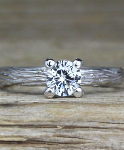 White Sapphire Engagement Ring, Bark Engagement Ring - Image 7