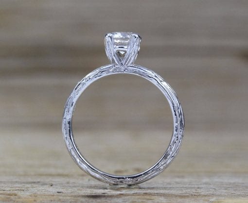 White Sapphire Engagement Ring, Bark Engagement Ring