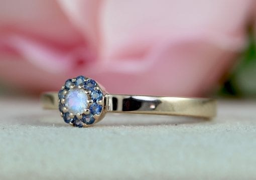 Dalicate Rose Gold Moonstone and Sapphire Ring, Moonstone Engagement Ring