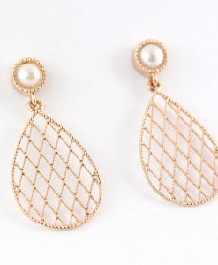 Vintage Earrings, Rose Gold Pearl Dangle Earrings - Image 2