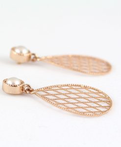 Vintage Earrings, Rose Gold Pearl Dangle Earrings - Image 5