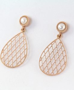 Vintage Earrings, Rose Gold Pearl Dangle Earrings - Image 6