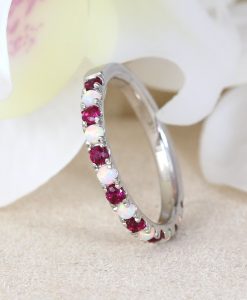 Opal Ruby Eternity Band, White Gold Ruby Opal Wedding Ring