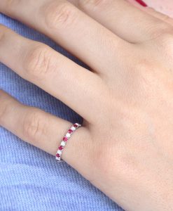 Opal Ruby Eternity Band, White Gold Ruby Opal Wedding Ring - Image 2