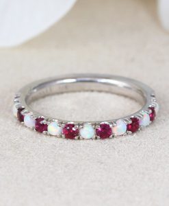 Opal Ruby Eternity Band, White Gold Ruby Opal Wedding Ring - Image 4