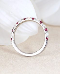 Opal Ruby Eternity Band, White Gold Ruby Opal Wedding Ring - Image 5
