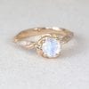 Rose Gold Rainbow Moonstone Ring, Leaves Nature Engagement Ring