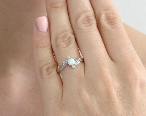 White Opal Nature Inspired Sterling Silver Ring, White Opal