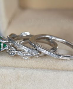Unique leaves Wedding Ring Set, Bridal Bark Twig Ring Set - Image 7