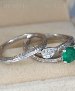 Unique leaves Wedding Ring Set, Bridal Bark Twig Ring Set - Image 8