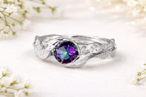 Rose Gold Mystic Topaz Gold Ring, Mystic Topaz Leaf 14k Gold Ring white gold topaz ring