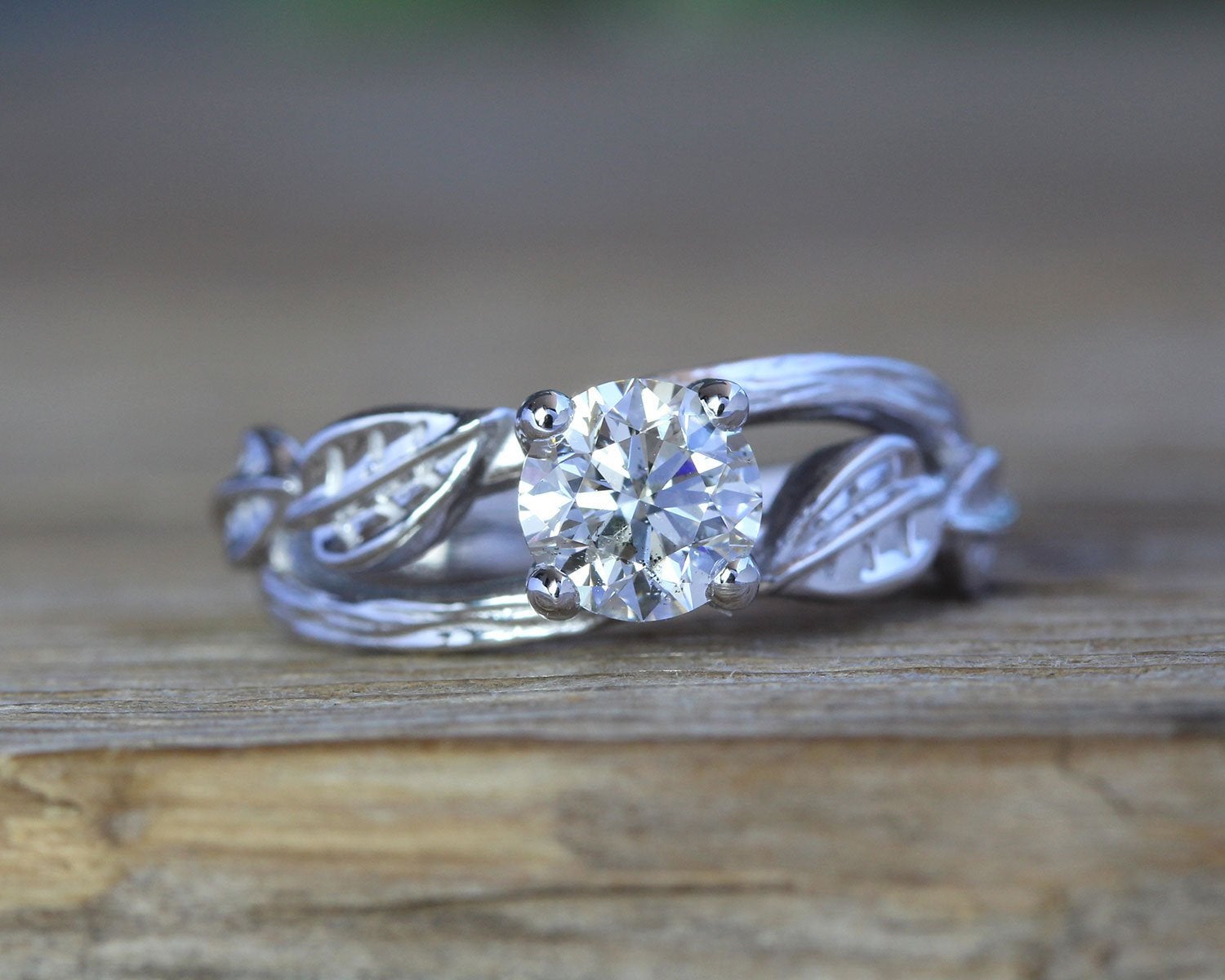 0.80 carat Diamond Engagement Ring, Nature Inspired Leaves Twig ...