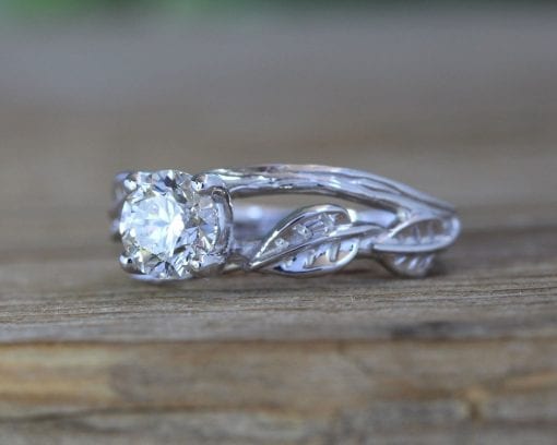 Nature Inspired Diamond Engagement Ring, Forest Leaves Twig Engagement Ring