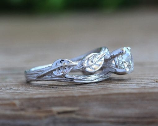 Nature Inspired Diamond Engagement Ring, Forest Leaves Twig Engagement Ring