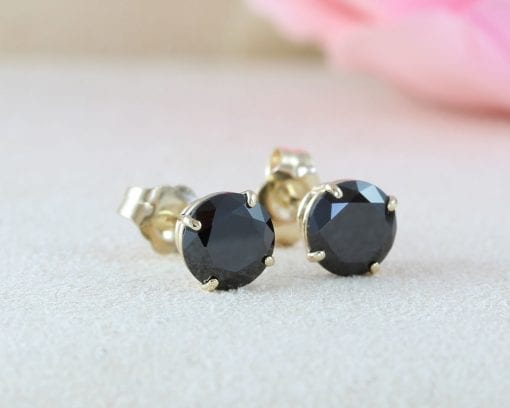 1.50 Carat Black Diamond Earrings, 3/4 Carat Each Stud Earrings