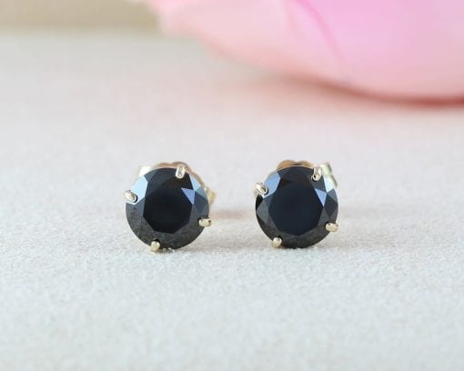 1.50 Carat Black Diamond Earrings, 3/4 Carat Each Stud Earrings