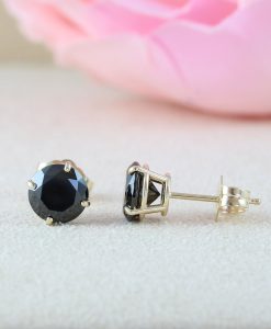1.50 Carat Black Diamond Earrings, 3/4 Carat Each Stud Earrings - Image 3
