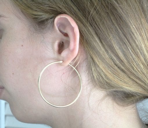14K Gold large hoop earrings, tube elegant earrings