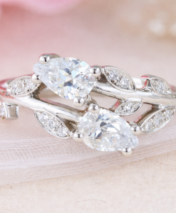 Nature Inspired Diamond Engagement Ring, Pear Cut Vintage Delicate Pear Shaped Cut Moissanite Ring