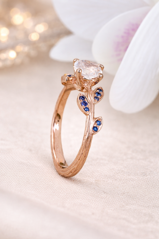 Unique nature inspire rose gold moonstone ring, Natural moonstone engagement Ring