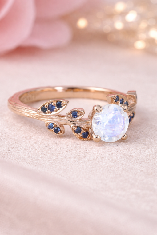 Unique nature inspire rose gold moonstone ring, Natural moonstone engagement Ring