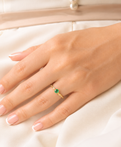 Natural Emerald Engagement Ring, Rose Gold Leaves Ring - Image 3