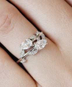 Nature Inspired Diamond Engagement Ring, Pear Cut Vintage Delicate Pear Shaped Cut Moissanite Ring - Image 9