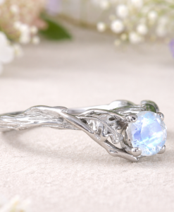 Unique Rainbow Moonstone Leaf Ring