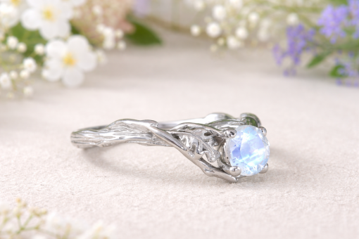 Unique Rainbow Moonstone Leaf Ring
