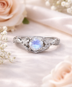 Unique Rainbow Moonstone Leaf Ring