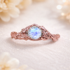 Unique Rainbow Moonstone Leaf Ring, Moonstone 14k 18k Gold Engagement Ring