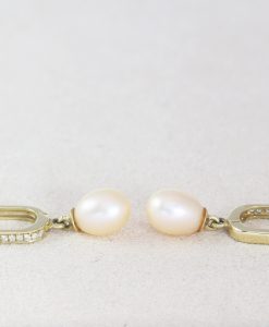 Bridal Pearl Earrings With diamonds, Gold Wedding Pearl Earrings - Image 3