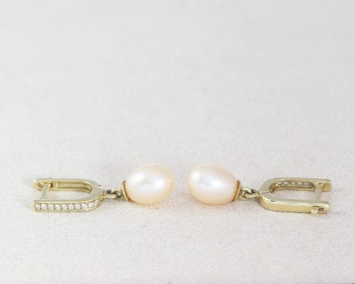 Bridal Pearl Earrings With diamonds, Gold Wedding Pearl Earrings