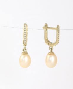 Bridal Pearl Earrings With diamonds, Gold Wedding Pearl Earrings - Image 7