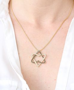 Diamond Star Of David Necklace, Double Heart Diamond Magen David Pendant Jewish Jewelry Bat Mitzvah Gift Gold Anniversary Judaica gift - Image 2