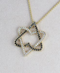 Diamond Star Of David Necklace, Double Heart Diamond Magen David Pendant Jewish Jewelry Bat Mitzvah Gift Gold Anniversary Judaica gift - Image 3