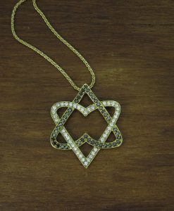 Diamond Star Of David Necklace, Double Heart Diamond Magen David Pendant Jewish Jewelry Bat Mitzvah Gift Gold Anniversary Judaica gift - Image 4
