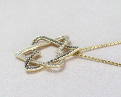 Diamond Star Of David Necklace, Double Heart Diamond Magen David Pendant Jewish Jewelry Bat Mitzvah Gift Gold Anniversary Judaica gift