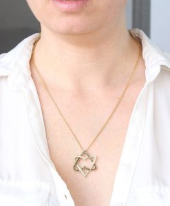 Diamond Star Of David Necklace, Double Heart Diamond Magen David Pendant Jewish Jewelry Bat Mitzvah Gift Gold Anniversary Judaica gift - Image 6
