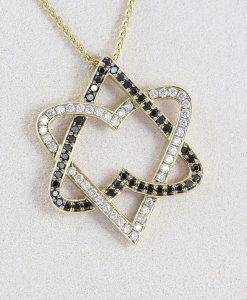 Diamond Star Of David Necklace, Double Heart Diamond Magen David Pendant Jewish Jewelry Bat Mitzvah Gift Gold Anniversary Judaica gift - Image 7